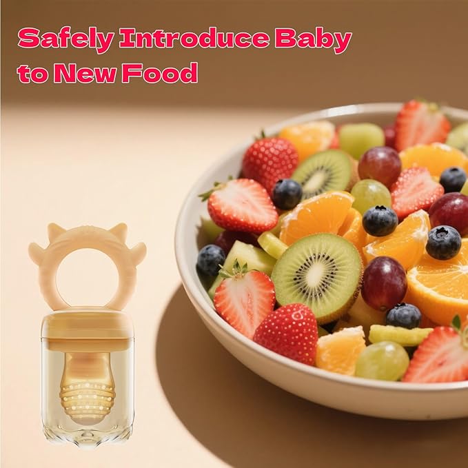 Baby Food Fruit Feeder & Freezer Tray, Auto-Push Fresh Food Feeder Pacifier for Self Feeding, Breastmilk Popsicle Molds for Baby Teething Relief, BPA-Free Silicone, 2 Sizes for 3-12 Months