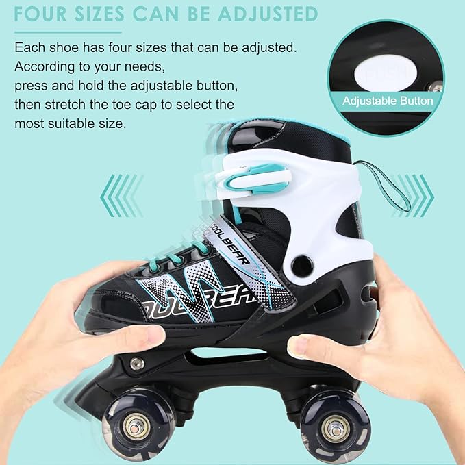 Sowume Adjustable Roller Skates for Girls and Women, All 8 Wheels of Girl's Skates Shine, Safe and Fun Illuminating for Kids