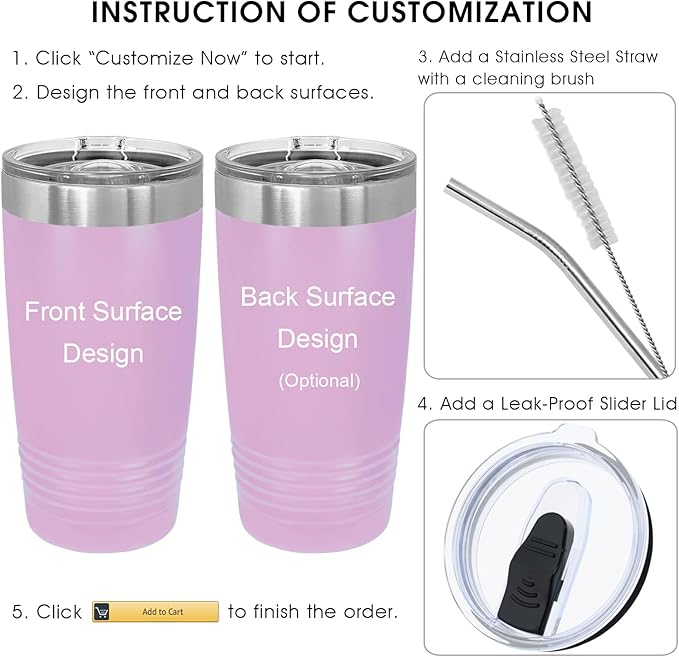 Personalized Tumbler for Her - Valentines & Graduation Gift, Insulated Stainless Steel, 20oz (Light Purple)