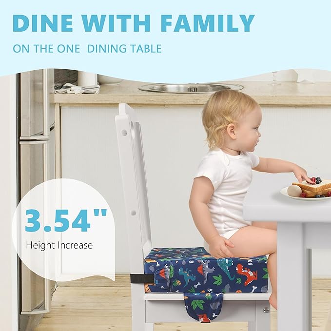 Booster Seat for Kitchen Chair with Adjustable Straps, Toddler Booster Seats for Dining Table Portable for Travel Camping Eating, Booster Cushion for Table for Baby Child Infant Kid Boy Girl