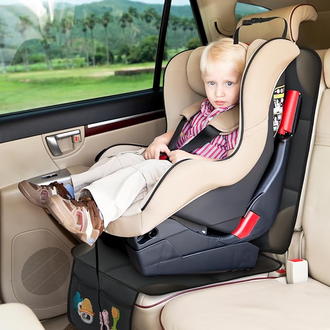 Car Seat Protector for Child Carseat, 2 Pack Protect Car Seats Cover for Baby with Thickest Padding and Non-Slip Padded Backing Mesh Pockets Kids Pets Car Back Seat Protectors(Darkgrey)