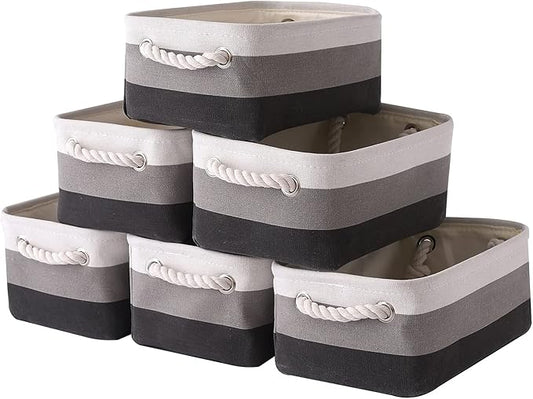 TcaFmac Small Fabric Storage Baskets for Organizing [6 Pack] Closet Storage Bin Foldable Storage Baskets for Shelf Canvas Storage Bins Decorative Basket with Handles(Gradient Gray,12" L×8" W×5" H)
