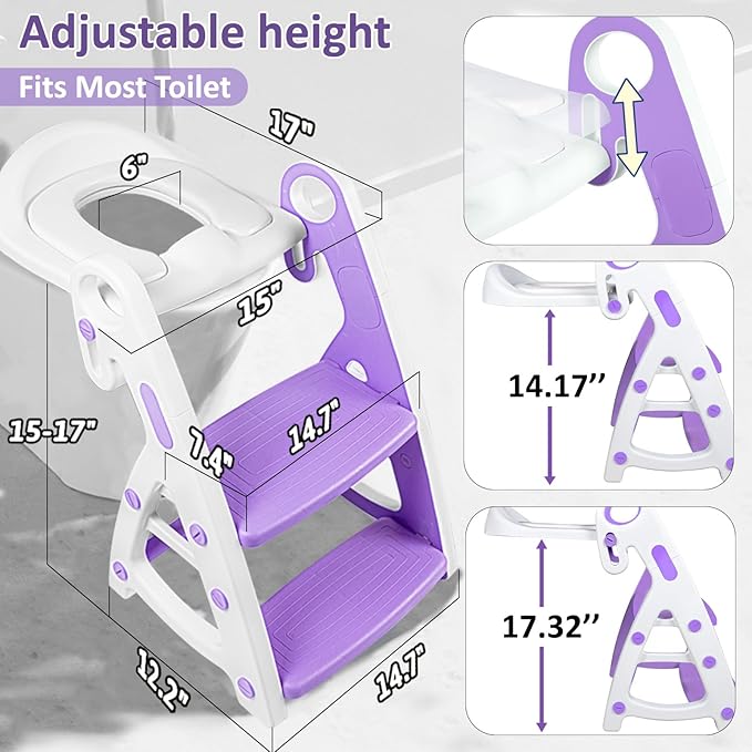 Primlect Potty Training Seat, 2-in-1 Toddler Toilet Seat with Step Stool, Ultra-Stable Potty Chair Attachment, Adjustable Seat and Step Ladder, Non-Slip Design, Splash Guard for Boys and Girls(Blue)