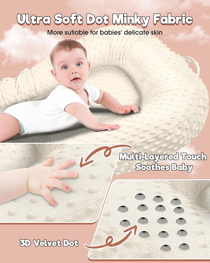 Baby Lounger Pillow 3-in-1 Infant Lounger Pillow for Newborn 0-24 Months, Portable Tummy Time Mat for Home and Travel, Breathable & Soft Baby Seat for Baby