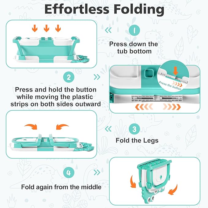 TPN Collapsible Baby Bathtub, Baby Bath Tub with Soft Cushion & Real-Time Thermometer, Baby Bathtub Infant to Toddler Tub (0-36 Months), Portable Newborn Travel Bath tub