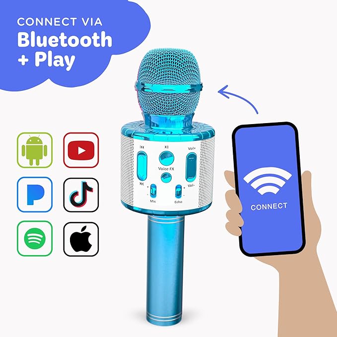 Move2Play, Kids Karaoke Microphone | Includes Pre-Loaded Songs & Bluetooth | Kids Birthday Party Gift | Toy for All Ages 2, 3, 4, 5, 6+ Year Old Girls, Boys & Toddlers