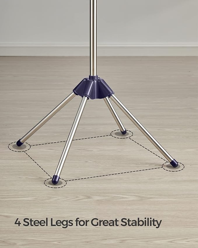 SONGMICS 2-Tier Clothes Drying Rack, 72-Inch Folding Laundry Drying Rack with 3 Rotatable Arms for Hangers, 24 Clips, Stainless Steel, for 27 Pieces of Clothes, Blue and Silver ULLR512Q01