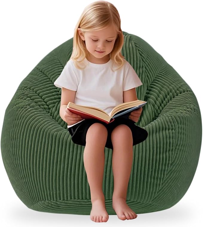 LPMOERA Bean Bag Chairs for Kids/Teen with Memory Foam Filling Bean Bag Sofa with Soft Corduroy Fabric BeanBag Chair for Living Room Bedroom College Dorm Reading Chair Green