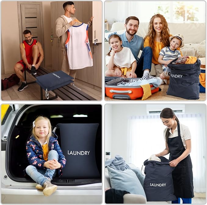 MissBoy 2 Pack Laundry Bags, Nylon Washable Wet Dry Bag, Travel Laundry Bags for Dirty Clothes, Swimming Bathing Suit Workout Wet Clothes Bag