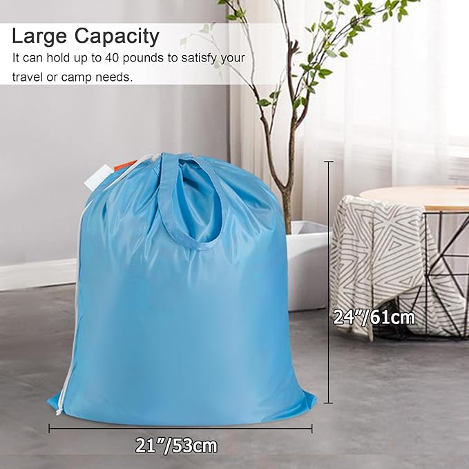 Polecasa Small Heavy Duty Laundry Bag with 130gsm Tear Resistant Fabric and Handles, Easy to Carry Durable Dirty Clothes Drawstring Bag, Perfect for College Dorm, Travel 21”x24”,Gulf Blue