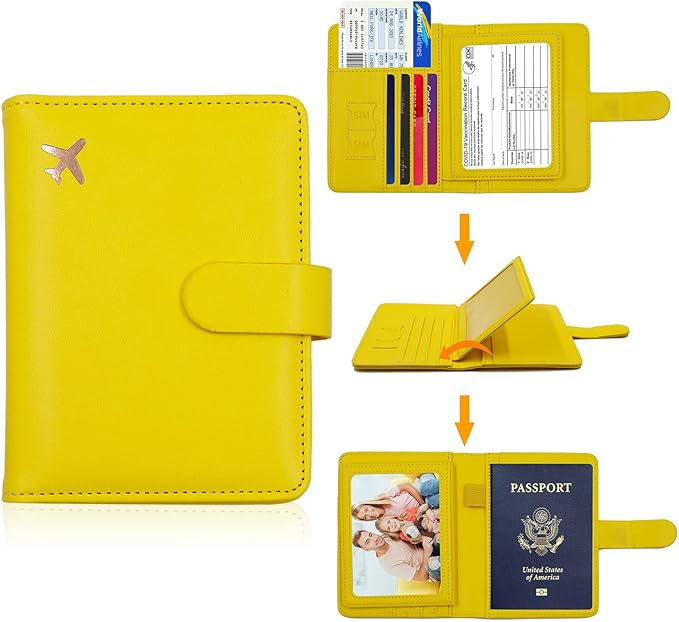 Melsbrinna RFID Passport Holder for Travel Women/Men, Cute RFID Blocking Wallet with Card Slots, Travel Wallet/Passport Case (1, Yellow)