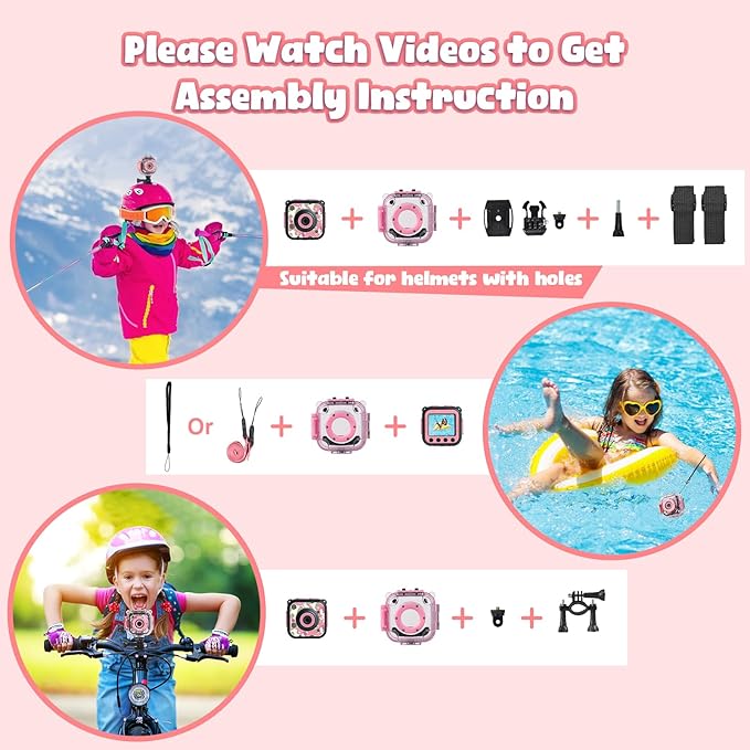 PROGRACE Kids Waterproof Camera Girls - Kids Video Camera Underwater 1080P HD Children Camcorder Digital Cameras for Girls Christmas Birthday Toys Gifts 3 4 5 6 7 8 9 10 11 12 Year Old