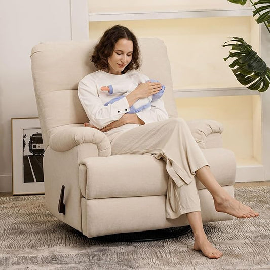 Large Glider Rocker Recliner,Beige Swivel Rocking Recliner Chair,Reclining Sofa Rocking Chair Nursery,23 Inches Deep Seat & 27 inches High Back,for Living Room, Bed Room‎ (Beige)