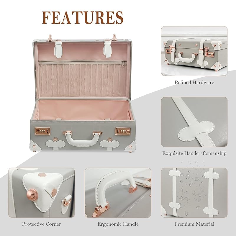 Unitravel Baby Keepsake Case, 18" Handmade Memory Storage Box, Newborn Keepsake Box, Vintage Suitcase for Baby Shower, Baptism, Naming Ceremony or Birthday (grey)