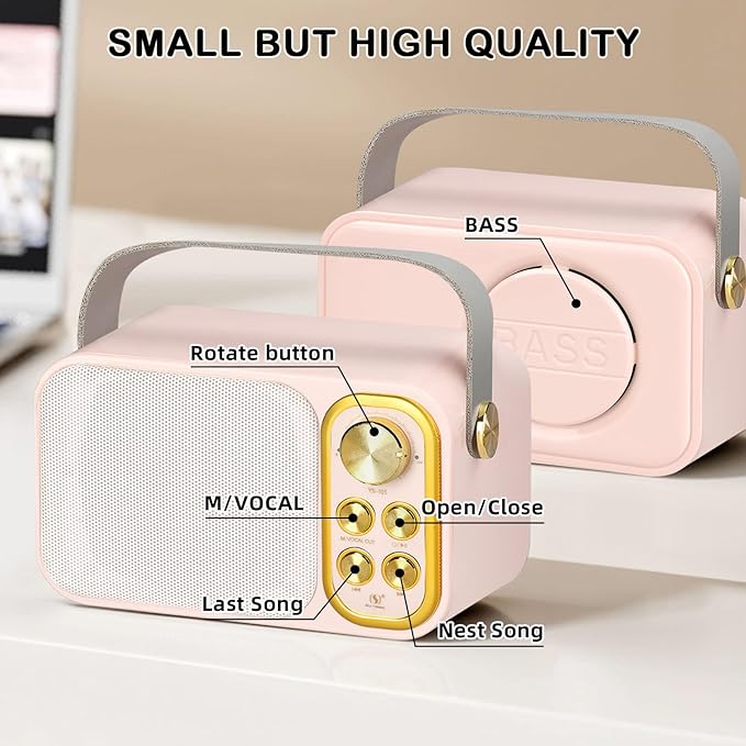 Mini Karaoke Machine for Kids Adult, Portable Bluetooth Karaoke Speaker with 2 Wireless Microphones for Home Party, Great Gifts for Boys and Girls Ages 4, 5, 6, 7, 8,9,10,11, 12+ Years Old