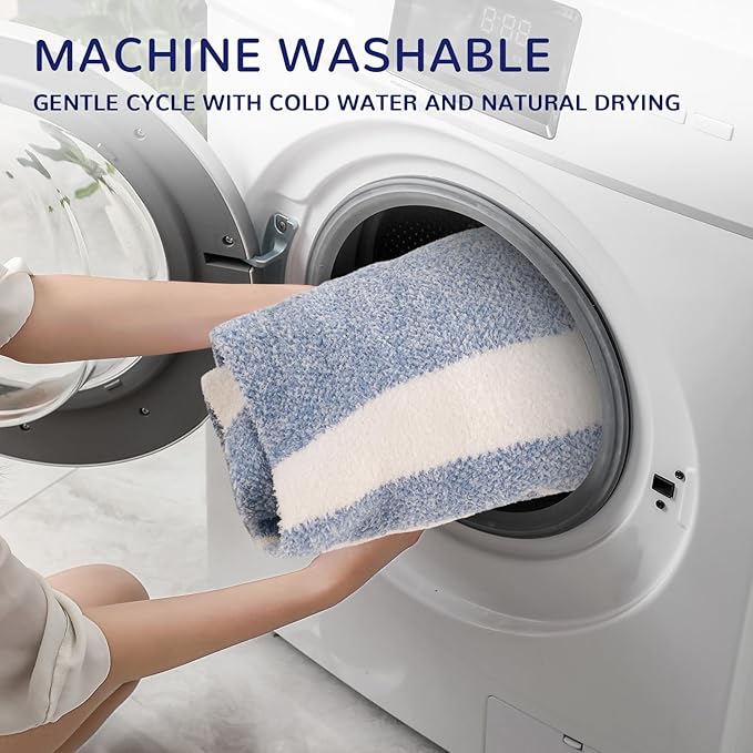 NEXHOME PRO Stripe Cozy Blanket, Knit Fuzzy Throw Blanket for Couch Bed Sofa Picnic, Ultra Soft Blankets for Women Gifts Blue 50 x 60 inches