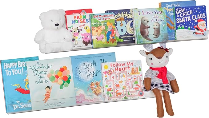 Rebecca Luxurious Acrylic Floating Shelves for Wall - 2 Pack of 36" x 2" x 4" - 5mm Thick Clear Book Shelf for Bathroom, Bedroom, Nursery, Kids Room with Easy Installation Hardware – Cute Bookshelf