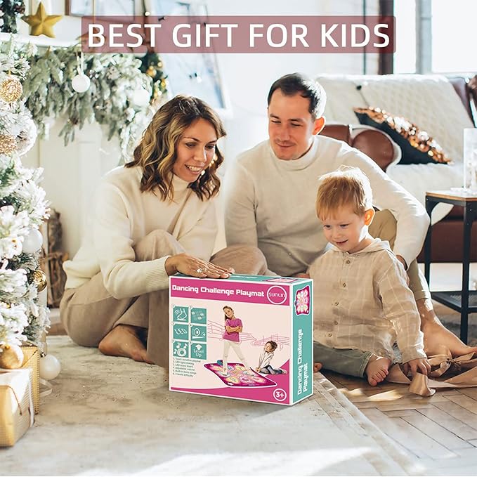 SUNLIN Dance Mixer Rhythm Step Play Mat - Dance Game Toy Pad with LED Lights, Gift for Kids Girls Boys, Adjustable Volume, Built-in Music, 3 Challenge Levels (3-12 Years Old), Pink