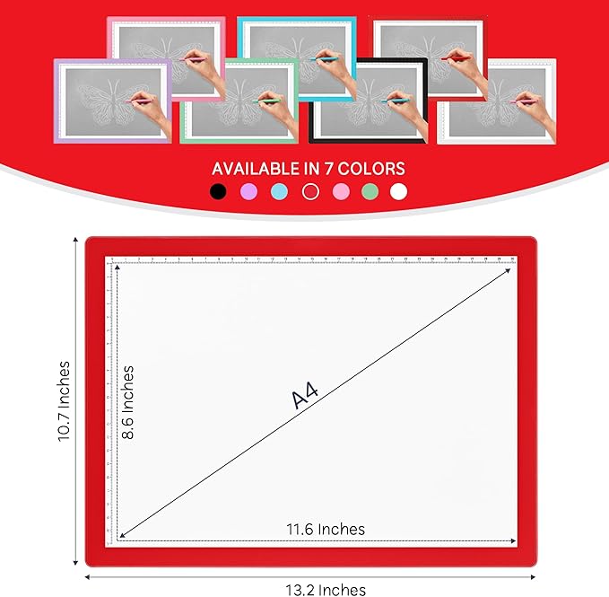 iVyne Rechargeable A4 Light Pad for Tracing & Weeding - LED Light Board for Weeding Vinyl - for Cricut Vinyl Weeding Tools - Ultra-Thin & Portable - Perfect for Artists & Crafters - Red