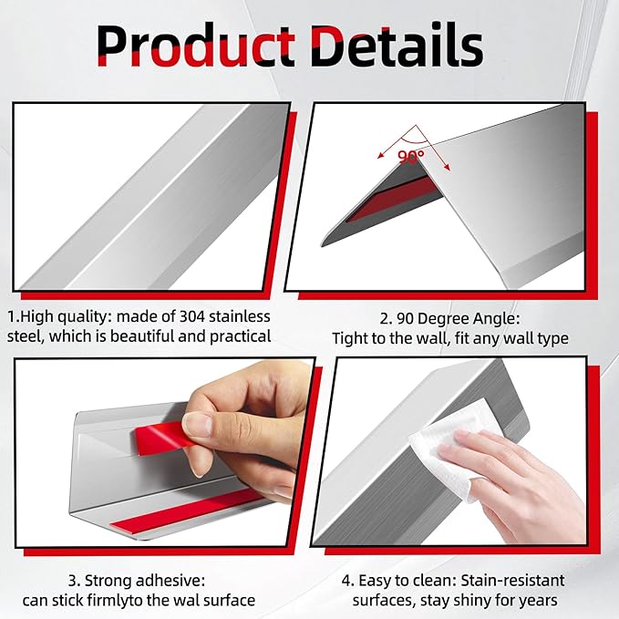 Stainless Steel Corner Guards 10 PCS Wall Corner Protector, 2 x 2 x 48 Inch Metal Corner Protectors for Walls, Silver