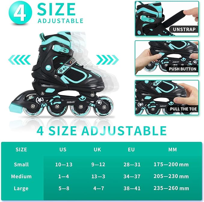 Nattork Blade Roller Skates for Boys with Light Up Wheel, Outdoor & Indoor Illuminating Black Inline Skates for Boys Little Kids Toddler Ages 5-8 4 5 6, Beginners