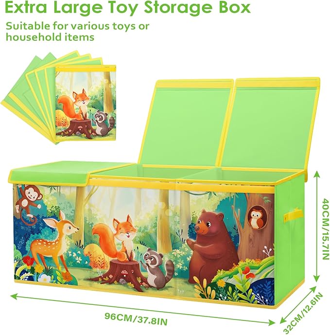 Large Toy Box Chest Organizer with Flip Lid for Kids, Collapsible Oxford Toy Storage Box with Handles for Boys Girls, Sturdy Waterproof Storage Organizer for Bedroom Playroom Nursery, 37.7×12.5×15.7''