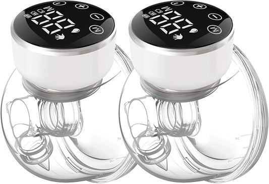 Wearable Breast Pump Hands Free of Longer Battery Life & LED Display, Portable Electric Breast Pump with 3 Modes & 9 Levels & Low Noise, 24 mm Flange, 2 Pcs White