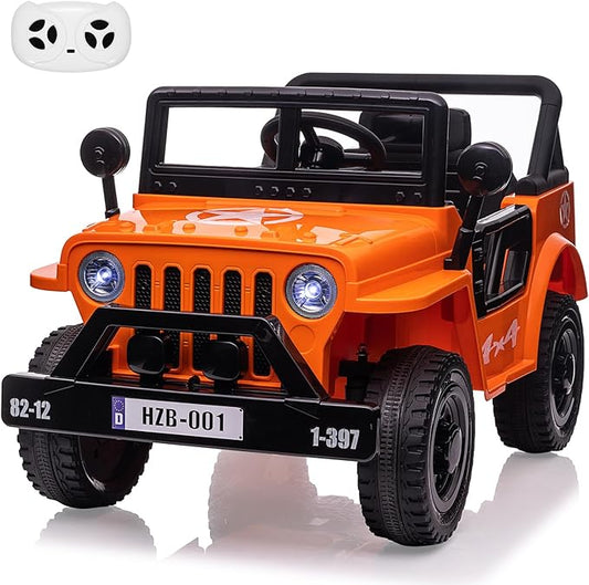 Ride on Truck Car, 12V Electric Ride on Car with Remote Control, MP3, LED Lights, Suspension System, Double Doors, Safety Belt, Ride-on Toy for Kids Aged 3-8 Years