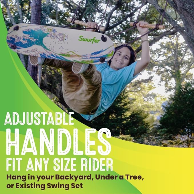 Swurfer TreeSkate Skateboard Swing, Outdoor Stand Up Surf Swing, Holds Up to 200 lbs, Ages 6 and Up, Adjustable Handles, Grip Tape, Kids Outdoor Play Equipment for Children and Adults (Waves)
