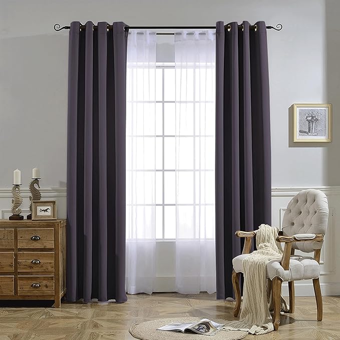 NICETOWN Blackout Window Curtains 72 inches Long, Thermal Insulated Grommet Room Darkening Window Treatments for Bedroom/Living Room, Greyish Purple, Set of 2, W37 x L72