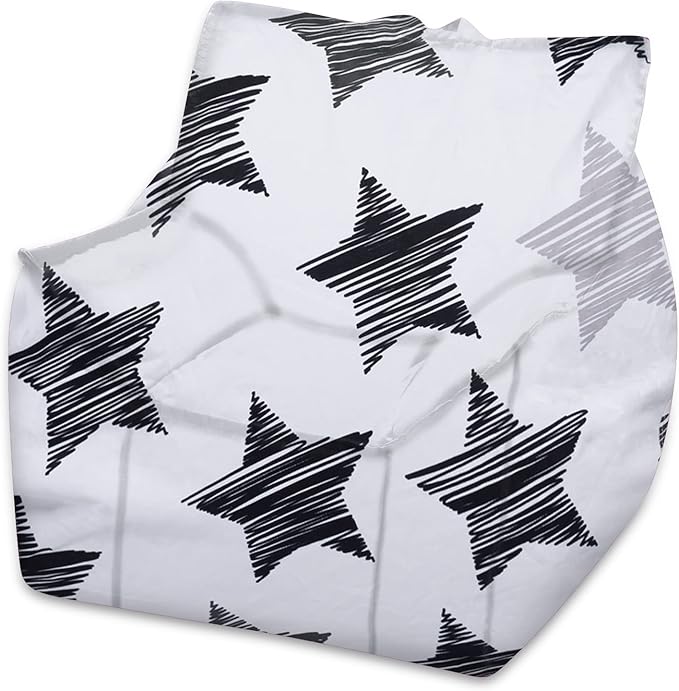 Posh Creations Bean Bag Chair Structured Comfy Seat for Gaming, Reading and Watching TV, for Children, Newport Chair, Canvas - Sketchy Stars