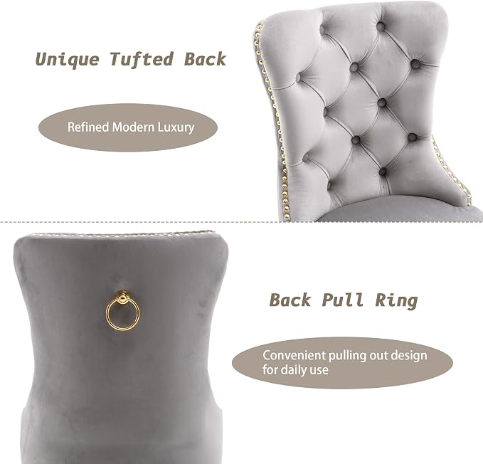 KCC Velvet Dining Chairs Set of 4, Upholstered High-end Tufted Dining Chair - Image 5