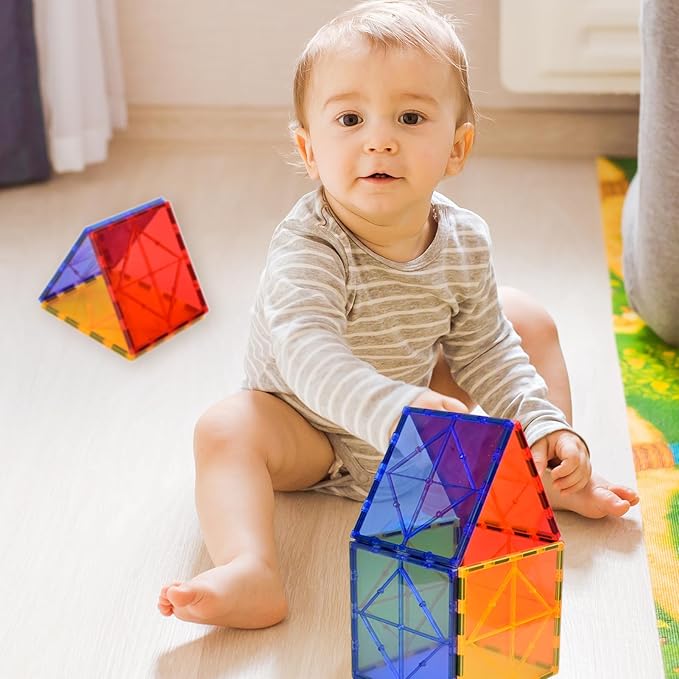 Gemmicc 6 PCS Large Magnetic Tiles,Jumbo Magnet Base Plates,STEM Magnetic Building Blocks for Kids Boys Girls