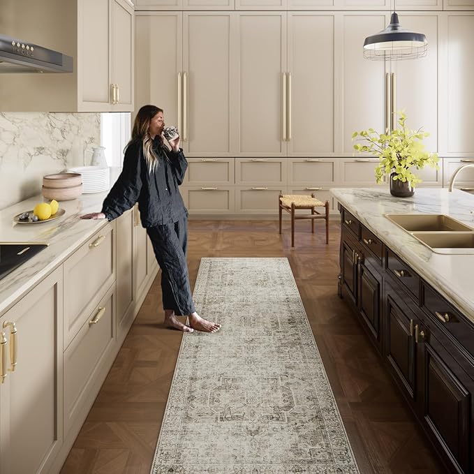 Machine Washable Kitchen Runner Rugs: 2'x10' Hallway Rug Non Slip Low Pile Stain Resistant Soft Carpet Runners for Hallways Indoor Entryway Kitchen Laundry Room Bedroom Farmhouse