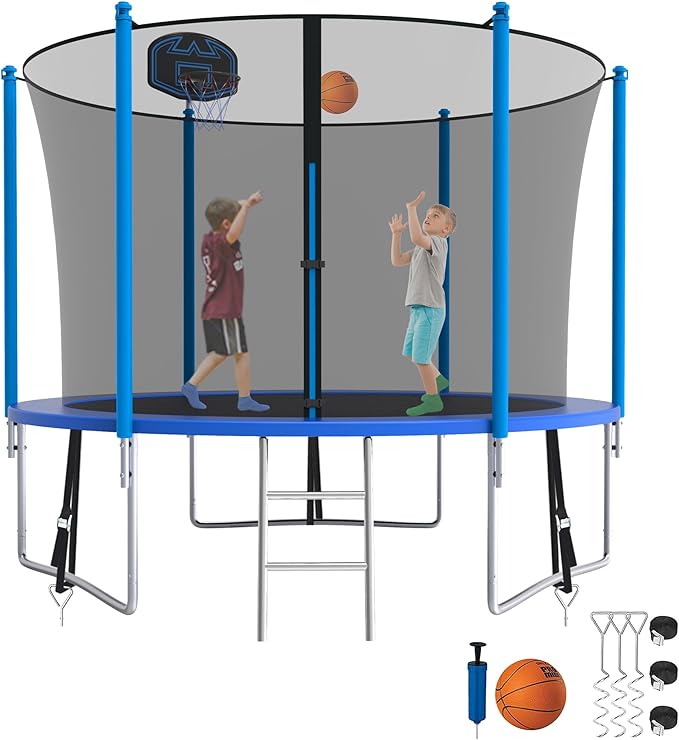 SKYUP Tranpoline 1500LBS 16 15 14 12 10 8 FT Tranpoline for 7-10 Kids and Adults, Windproof Outdoor Tranpoline with Enclosure Net, Basketball Hoop, Easy to Install & Last Long - ASTM Approved