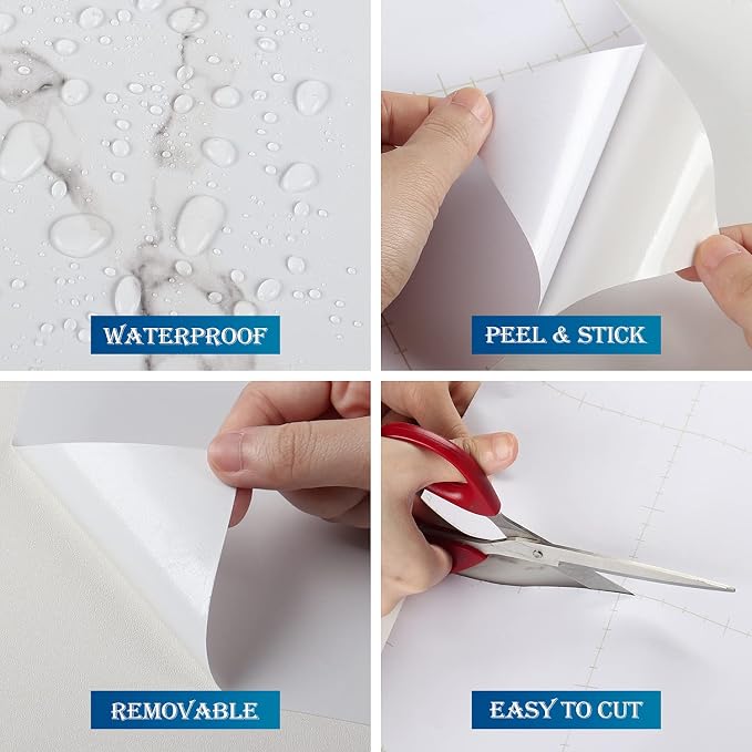 FunStick 36" x 200" White Marble Countertop Contact Paper Waterproof Marble - Image 4