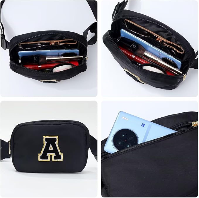 YOOLIFE Initial Belt Bag - Crossbody Bag for Women - Black Monogrammed Everywhere Belt Bag