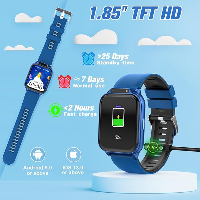 Smart Watch for Kids 1.85" with Fitness Tracker, Sleep Monitor, 22/100+ Sport Modes, DIY Dial, IP68 Waterproof, Step Counter, Heart Rate, Camera, with/Without APP, Gift for 3-12 Years Old Boys Girls