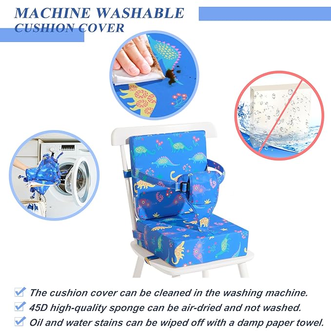 Toddler Booster Seat for Dining Table, Dinosaur Booster Seat for Table with Backrest and Adjustable Seat Belts Non-Slip Bottom Portable Booster Seat Increasing Cushion for Kid Baby Eating Travel Home