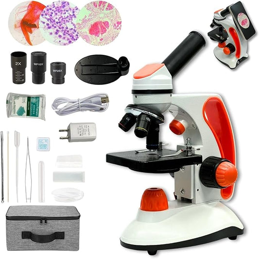 Mental Compound Microscope for Kids Students Adults,40X-2000X, Experience Kits for Home Education,School Laboratory with Phone Adapter