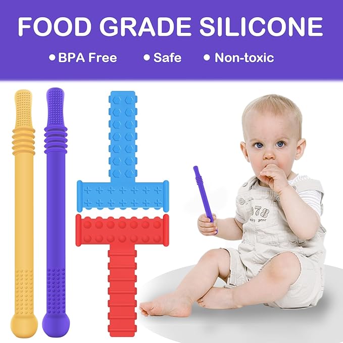 ERKOON Sensory Chew Toys for Autistic Children, 4pcs Teething Chewy Tubes Oral Motor Toys for Chewies with Special Needs, Autism Children Teether Straw BPA Without Refrigerator & Dishwasher Safe