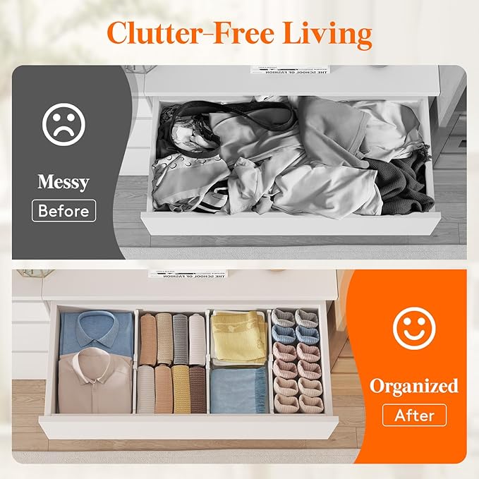 Lifewit 12 Pack Drawer Dividers 4" High, 10.5-16.5" Dresser Drawer Divider, Adjustable Drawer Organizers for Clothes, Plastic Drawers Separators for Dresser, Bedroom, Bathroom, Kitchen, Office