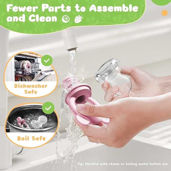 Bear Baby Fruit Food Feeder & Mini Freezer Nibble Tray Combo, 2 Pack Breastmilk Popsicle Molds for Baby Teething Relief, BPA Free Silicone Feeder for Safe Infant Self Feeding, Dishwasher Safe