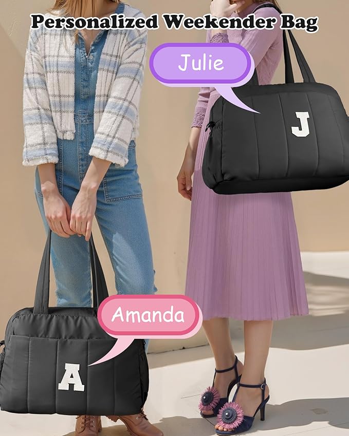 Women Duffle Bag with Initial, Personal Item Travel Bags，Girl Gifts Trendy Stuff-Gym Bag with Wet Pocket，Lightweight Travel Bags Personalized Tote with Makeup Pouch