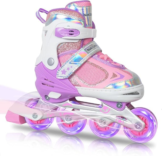 Nattork Blade Roller Skates for Boys with Light Up Wheel, Outdoor & Indoor Illuminating Black Inline Skates for Boys Little Kids Toddler Ages 5-8 4 5 6, Beginners