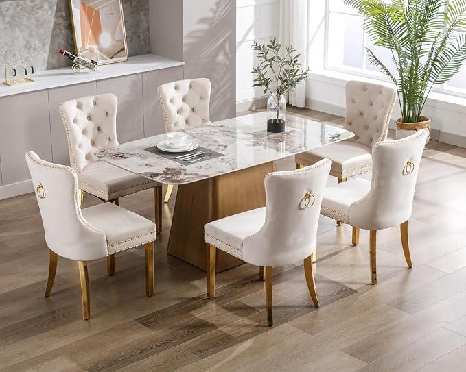 KCC Velvet Dining Chairs Set of 6, Upholstered High-end Tufted Dining Chair - Image 8