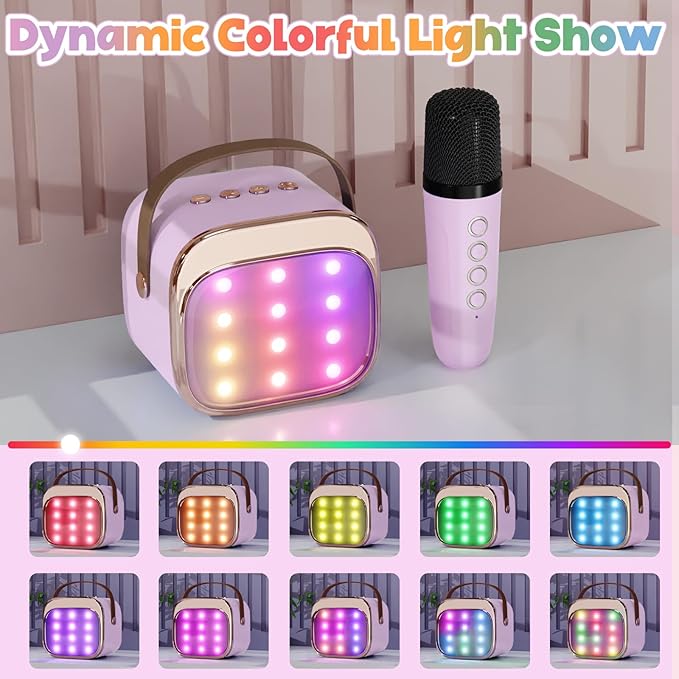 FLUESTON Mini Karaoke Machine for Kids Adults, Portable Bluetooth Speaker with Wireless Microphone, Birthday Kids Gifts Toys for Girls Ages 3, 4, 5, 6, 7, 8, 9,10,11,12+ Years Old