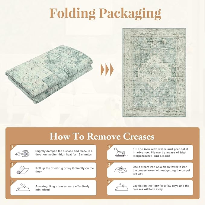 LIVEBOX Washable 2x6 Runner Rug for Bathroom, Non Slip Kitchen Mats for Floor Entryway, Boho Indoor Front Door Mat Low-Pile Runners for Hallways, Farmhouse Rugs for Laundry, Sage Green