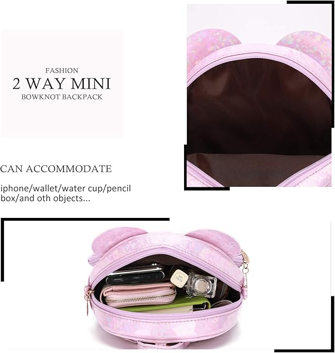 KL928 Girls Bowknot Polka Dot Cute Mini Backpack Small Daypacks Convertible Shoulder Bag Purse for Women