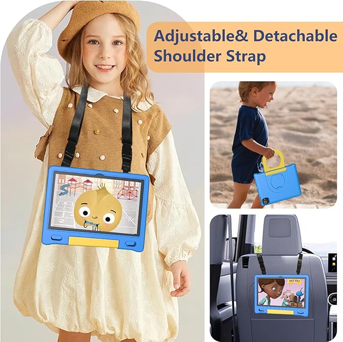Kids Tablet with Strap, Android 14 Tablet for Kids 10 inch, Toddler Tablets Octa-Core 64GB 1TB Expandable, Children's Tablets with Case, Bluetooth WiFi Parental Control Dual